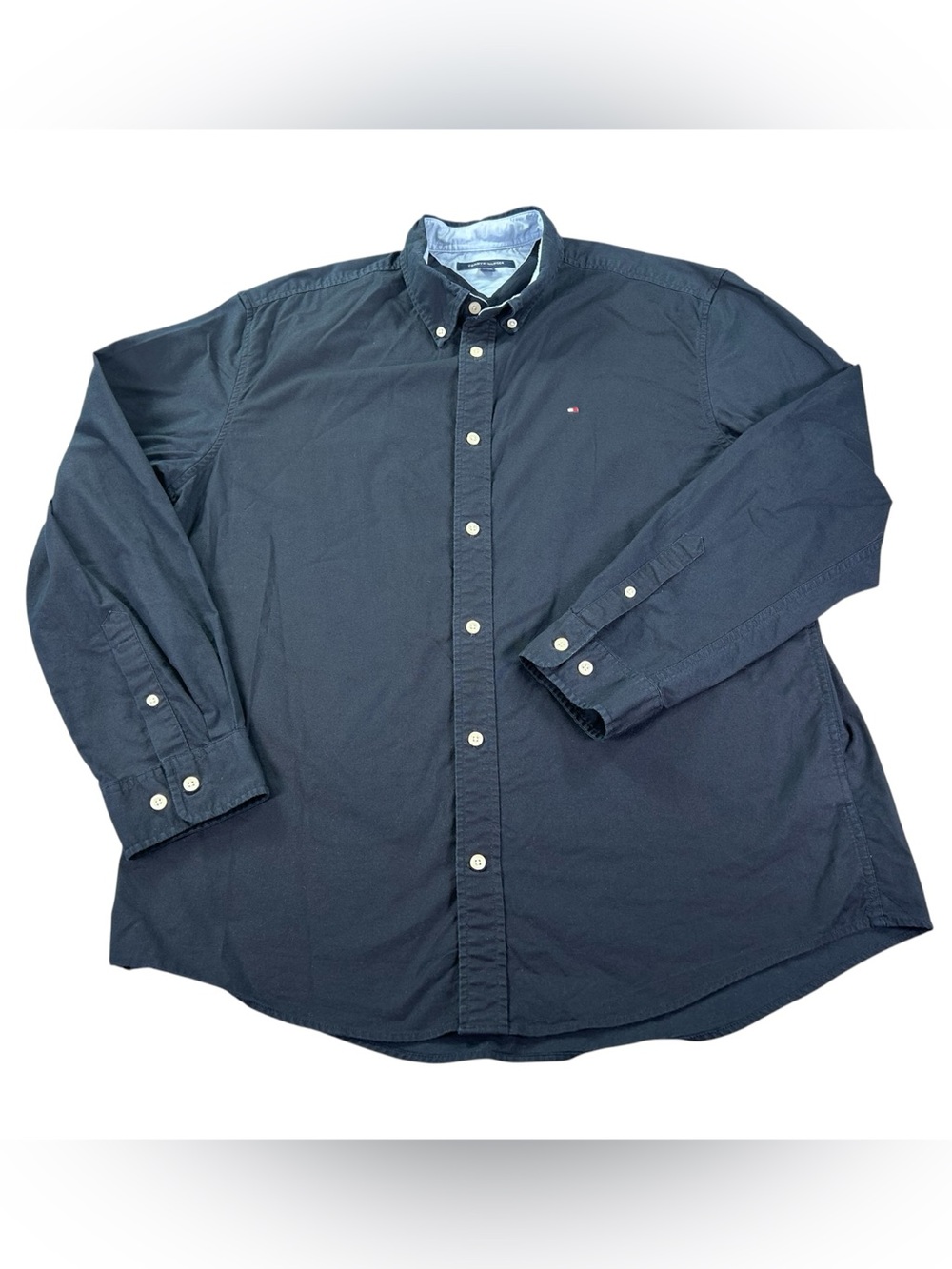 Tommy Hilfiger Oxford Shirt Men’s XL Navy Stretch Cotton Quietly Luxury Preppy